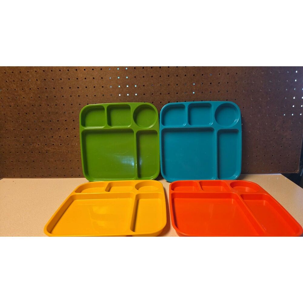 4 Vtg Nordic Ware Party Trays blue yellow orange green FUN! USA MICROWAVE